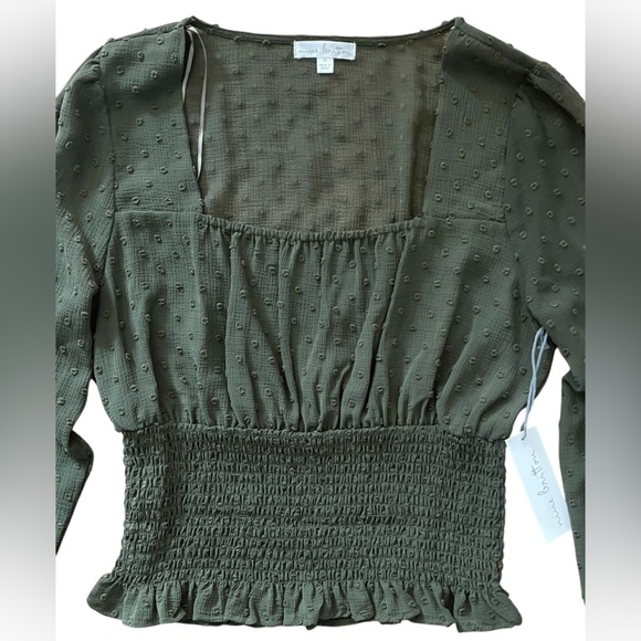 Nine Britton Dark Green Longsleeve Crop Top Blouse - Picture 2 of 7